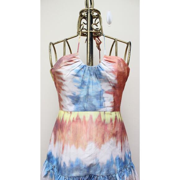 Alexis Roberta Desert Indigo Tie Dye Tiered Orange Blue Midi Dress Size Small - Picture 3 of 8